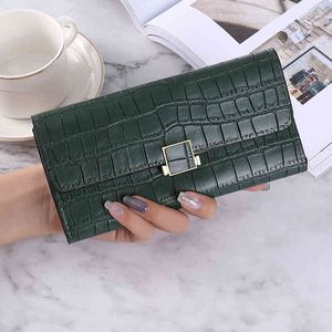 HBP Wallet Women's Long Korean Version Solid Color Simple Student Buckle Multi Card Position stor kapacitet Anti Degaussing Handbag 220815