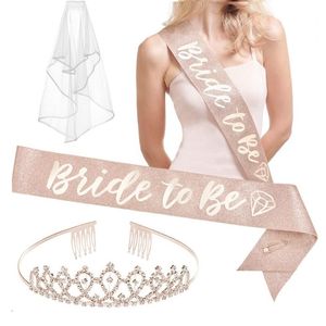 Bachelorette Party Decorations Rose Gold Glitter Kit Bridal Shower Supplies Bride to Be Sash Rhinestone Tiara Veil Party Favor MJ0757