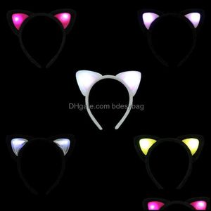 Decorative Flowers Wreaths Women Girls Light Glow Party Led Cat Ears Headband Rave Flashing Hairband Birthday Gifts Lumino Bdesybag Dh6Ht