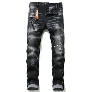 Мужские джинсы с рваными нашивками и точками, облегающими эластичными брюками 1010 # 115