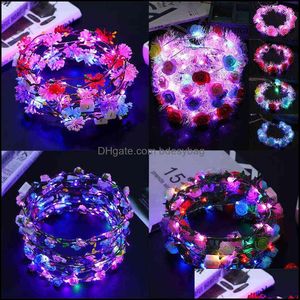 Decorative Flowers Wreaths Led Flashing Flower Headband Women Girl Light Up Floral Wreath Garlands Glowing Hairbands Chris Bdesybag Dh64R