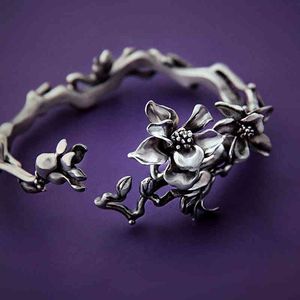 Bangle Designer Summer Independent Design Handmade Magnolia Ladies Bracelet Exquisite and Beautiful Fashion Silver Jewelry