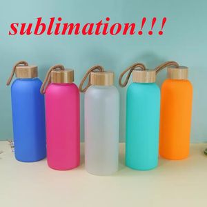 Sublimation DIY Glasbecher Wasserflasche bunter Glasbecher mit Bambusdeckeln leere Reisebecher 750 ml Schneller Versand