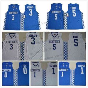 0 Deaaron Fox NCAA Kentucky Wildcats College Basketball Jerseys 5 Malik Monk 3 Edrice ADO 1 Coach John Calipari Jersey Blue White