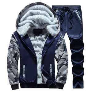 Herrens träningsmode Vintermens varma fleece -spår kostymer 2 stycken huvtröjor set varumärke förtjockar kläder plus storlek 4xl 220819