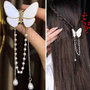 Fashionable Butterfly Long pearl Fringe Hair Clip Clamps Headdress mini Ponytail Barrette Hair Accessories For Women Ornament