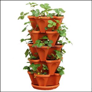 Planters Pots 5Pcs Nsional Four-Petal Flower Pot Stberry Basin Mti-Layer Superimposed Ctivation Vegetable Fruit Planting Y Bdesybag Dhwgk