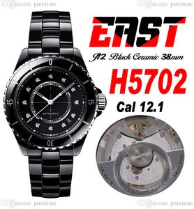 EAST J13 38mm H5702 A12.1 Automatic Mens Ladies Unisex Watch Korea Ceramic Black Dial Diamonds Markers Ceramics Bracelet Super Edition Womens Watches Puretime