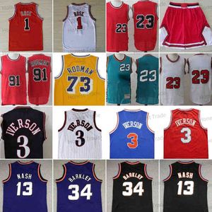 Gül Mens Basketbol Formaları Dennis 91 Rodman 73 Scottie 33 Pippen Allen Şortları Siyah Kırmızı Beyaz Yeşil Dikiş Michael Iverson Vintage Jers