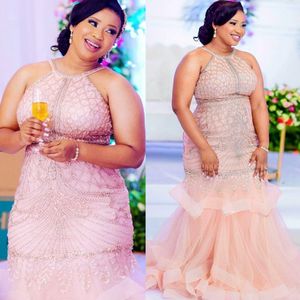 2022 Plus Size Arabic Aso Ebi Champagne Mermaid Luxurious Prom Dresses P￤rled Crystals Evening Formal Party Second Reception Birthday Engagement Gowns Dress ZJ432