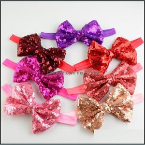 Hair Accessories 22 Colors Babies Girls Sequins Bowknot Bands Headband Sequin Bow Headwear Glitter Children Baby Headwraps Mxh Mxhome Dhql9