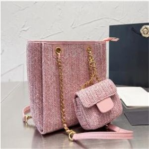 2023 French Beach Shopping Bags Straw Canvas Classic Gold Metal Chain Large Capacity With Mini Coin Flap Bag Designer Luxury Outdoor Handbags