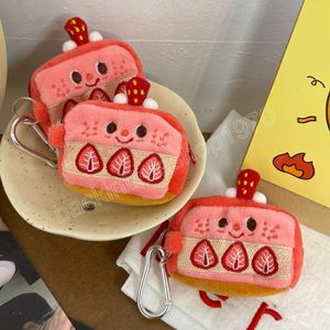 Pink Ins Plush Earphone Fall Cute Stylish Strawberry Cake Coin Purse For Girls Purse Keychain Pendant Storage Bag Pouch Pouch