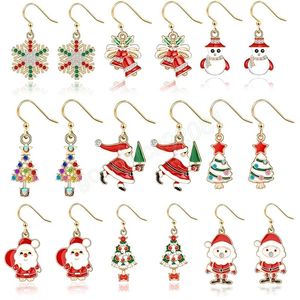 ￁rvore de Natal Papai Noel Claus Deer Bell Glove Snowflake Brincos Dangle para Mulheres Meninas Festas F￩rias Novo Ano Novo Presentes