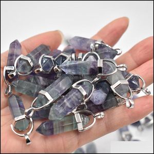 Arts And Crafts Wholesale Fashion Good Quality Natural Fluorite Stone Pillar Charms Point Chakra Pendants For Jewelry Maki Sports2010 Dhlci