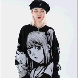Suéter Masculino Anime Girl Knitted Deathed Noted Sweater Pulôver Misa Amane 2022 Hip Hop Streetwear Casais Harajuku Vintage Casais Masculinos