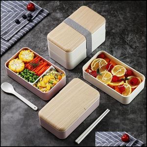 Учебные посуды наборы двухслойных ланч -коробки с Spoon Fashion Portable Microwave Bento Healthy Plastic Container Lunchb yydhhome dhhhd