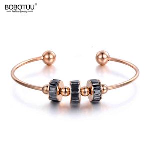 Bracelet Bangle Designer Bobotuu Romantic Stainless Steel Black & White Cubic Zirconia Cuff Bangles Bracelets Lovers Jewelry for Women Gift Bb18191