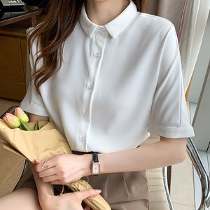 Camicette da donna Camicie Camicia a maniche corte femminile a maniche corte di colore bianco Estate 2022 Camicetta superiore da donna in chiffon di moda coreana da ufficio