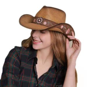 Berets Women And Men Western Cowboy Hats Vintage Medieval Embroidery Visor Straw Hat Travel Performance Punk Cowgirl Jazz CapBerets