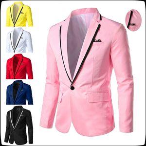 Men s Slim Jacket Business Casual Suit Wedding Groom One Button Blazer 220819