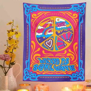 Vintage Music Poster Carpet Wall Hanging Stylized 60S 70S Psychedelic Background Peace Symbol Eye Flowers Home Decor decor J220804