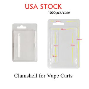 USA Stock Clamshell Blister Packaging 1 ml 72mm Längd PVC VAPE-patroner Retail Packaging för oljepatron Anpassat e-cigarettpaket OEM Insert Cards