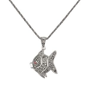 Pendant Necklaces for Women Vintage Marcasite Fish With Red Eyes Elegant Jewelry Accessories