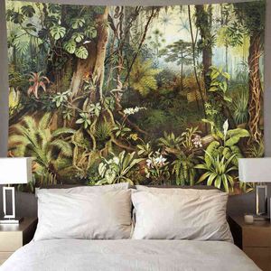 Natural Tropical Rainforest Green Plant Banana Tree Carpet Wall Hanging Tarot Hippie Carpets Dorm Decor Blanket J220804