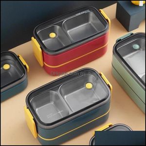 Dinnerware Sets Stainless Steel Cute Lunch Box For Kids Container Storage Boxs Wheat St Material Leak-Proof Japanese Style Bent Mjbag Dhq3R