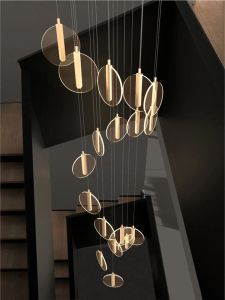 Stair LED Pendant Lamps Modern Villa Hotel Lobby Hanging Lamp Creative Duplex Loft Roting Long Chandelier Home Decoration Lamp