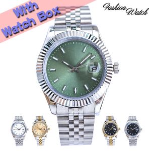 Fresh and simple women's classic luxury watch silver stainless steel strap green dial waterproof date display luminous couple Watches DayJust With Watch Box