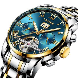 Швейцарский Tevise Новые мужские высококачественные часы моды многофункциональные водонепроницаемые световые часы Механические часы