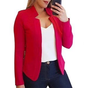 Women Blazer Jacket Spring Autumn All match Solid Color Polyester Business Office Lady Coat Suit 220819