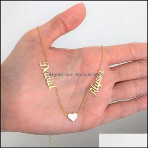 Hanger kettingen hangers sieraden aangepaste twee namen voor vrouwen met hart ketting roestvrij staal goud gepersonaliseerde choker BFF Y1916