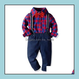 Zestawy odzieży Spring Baby Boys Gentleman Ubrania Zestaw Kids Bowtie Long Sleeve Koszula i Suspender Boy Children 2pcs Outfi Mxhome Dhxnh