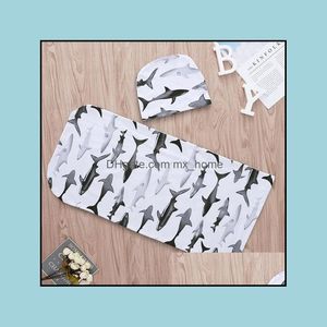 Torby rękawowe niemowlę dziecięce chłopcy chłopcy dziewczynki Shark Muzelski torba i kapelusz Soft Sleep Sack 2pcs Zestaw Mxhome Drop Perwy