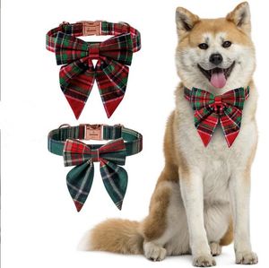 Collari per cani di Natale con fiocco in cotone regolabile Collare di Natale per cani con papillon scozzese rosso verde classico per cani di taglia piccola e media