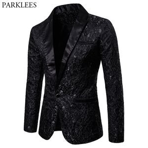 Black Jacquard Bronzing Floral Blazer Men Luxury Brand Butter Butter Jacket Stage Wedding Party Stage