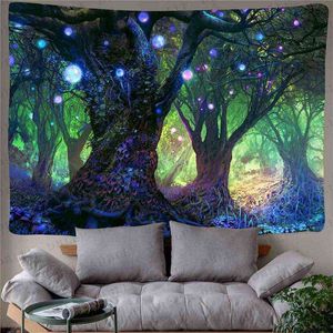 Van Gogh Fantasy Forest TapestryPsychedelic Tree Theme Background Wall Carpet Landscape Bedroom Home Decor Decoration Mural J220804
