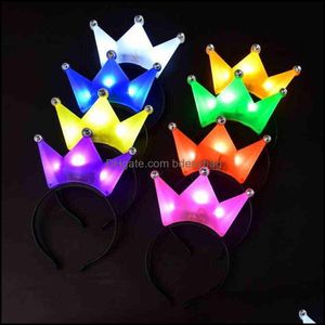 Decorative Flowers Wreaths 2022 New Colorf Princess Tiara Crown Led Flashing Headband Kids Adts Light Up Hair Accessories Bdesybag Dhqfs