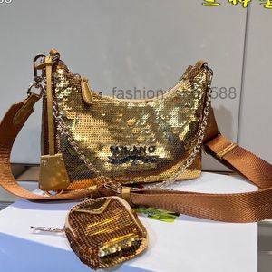 Sequins Hobo Bag underarm bags Crossbody Purse Fashion Three Piece Set Shimmer Letter Print Removable Wide Shoulder Strap Nylon round light