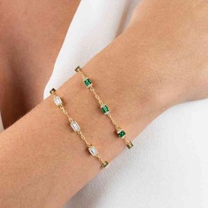 Bangle Designer Summer Fashion Rainbow Jewelry Geometric Baguette Cz Bianco Verde Blu Rosso Cubic Zirconia Catena a maglie aperte Bracciale scintillante