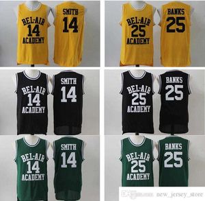 The Fresh Prince of Academy #14 Will Smith J Wholesale Chought Mens Black Green Yellow Bel-Air 25 Carlton Banks Basketball