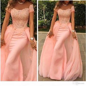 Designer Pink Prom Kleider Scheide Kurzärmele mit passrocknen bodenlange Perlen maßgeschneiderte Abendkleid formelle OCN Wear Vestidos