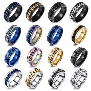 Shouman Stainless Steel Rotatable Ring Punk Chain Rings for Men Women Charm Wedding Band Custom Engrave Name Gift