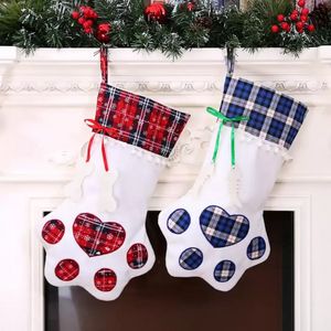 Ekose Noel Hediye Çantaları Pet Köpek Kedi Çorap Sapları Xmas Ağaç Asma Kolye Oyuncak Bebek Hediyeleri Dekor 28x46cm