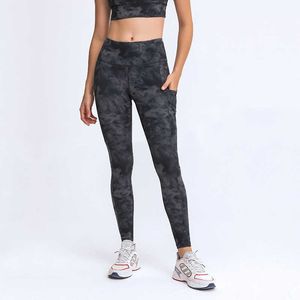 NWT L-128 Calças femininas de yoga com elastano com bolsos Leggings esportivas de alta qualidade para academia