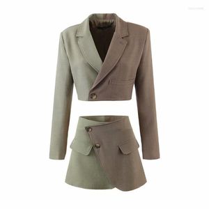 Two Piece Dress 2022 Autumn Product European And American Style Yin Yang Color Matching Small Suit Jacket Mini Skirt