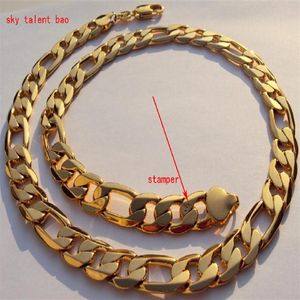 Nya m n tung mm st mpel k Real Yellow Solid Gold GF Autentic Finish Miami Cuban Link Chain Necklace279m
